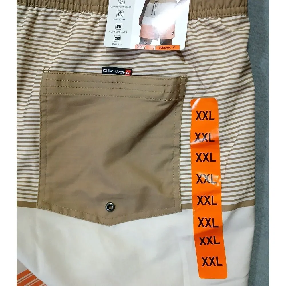 Quicksilver Board Shorts Mens XXL Orange Tan‎ Stretch Surf Swim Trunks 7